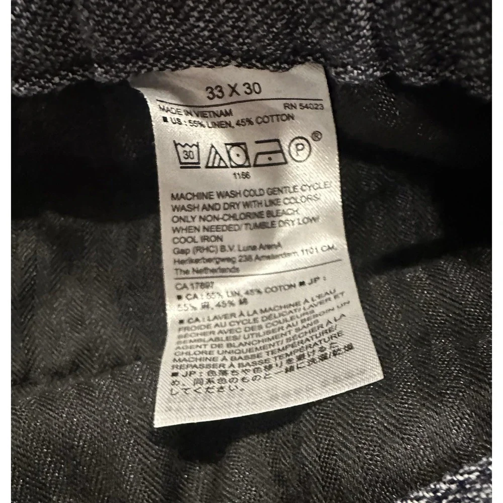 Banana Republic Mens Mason Athletic Tapered Pants Size 33x30 Linen Blend Gray